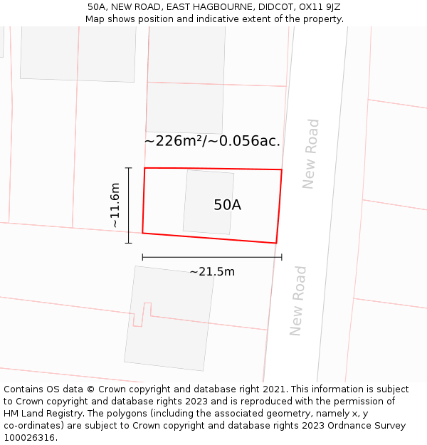 50A, NEW ROAD, EAST HAGBOURNE, DIDCOT, OX11 9JZ: Plot and title map