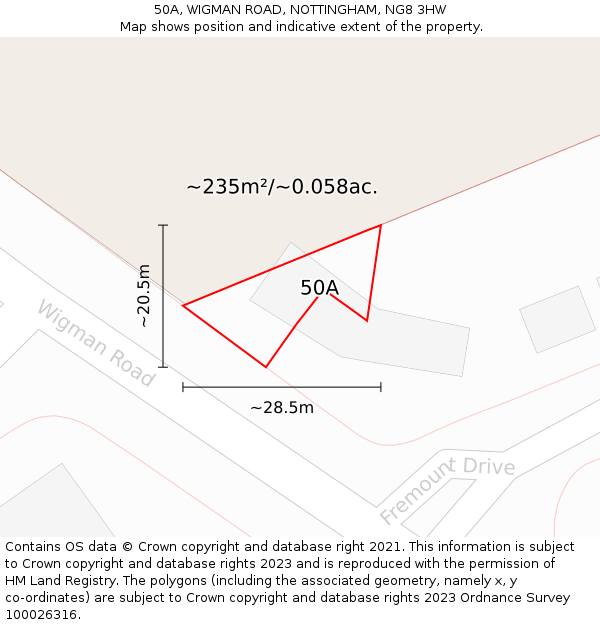 50A, WIGMAN ROAD, NOTTINGHAM, NG8 3HW: Plot and title map