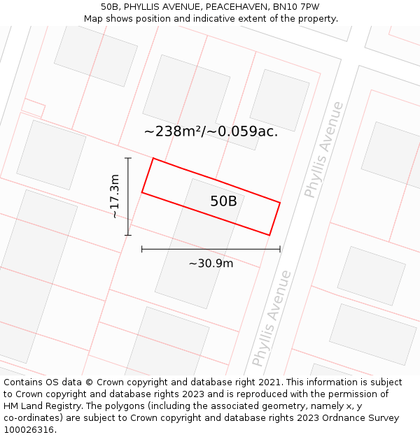 50B, PHYLLIS AVENUE, PEACEHAVEN, BN10 7PW: Plot and title map