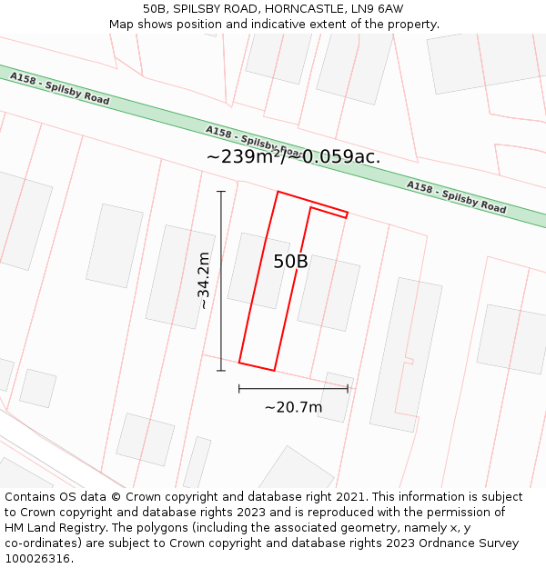 50B, SPILSBY ROAD, HORNCASTLE, LN9 6AW: Plot and title map