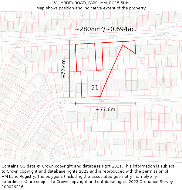 51, ABBEY ROAD, FAREHAM, PO15 5HN: Plot and title map