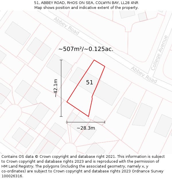 51, ABBEY ROAD, RHOS ON SEA, COLWYN BAY, LL28 4NR: Plot and title map