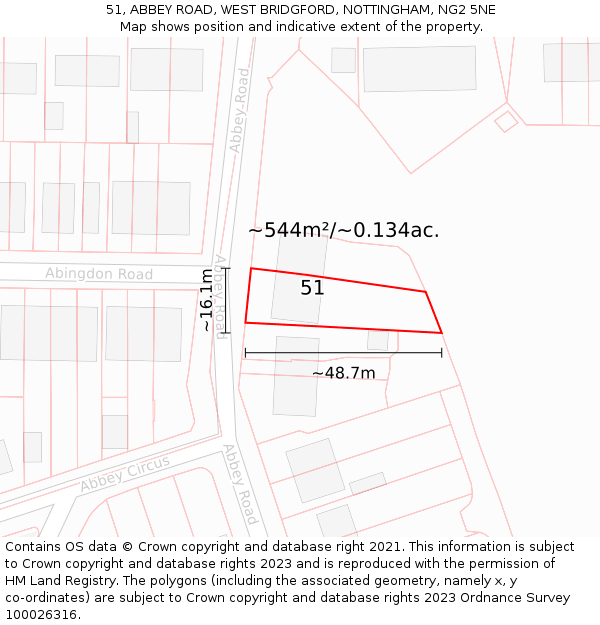 51, ABBEY ROAD, WEST BRIDGFORD, NOTTINGHAM, NG2 5NE: Plot and title map