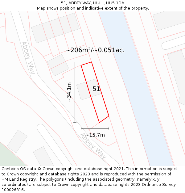 51, ABBEY WAY, HULL, HU5 1DA: Plot and title map