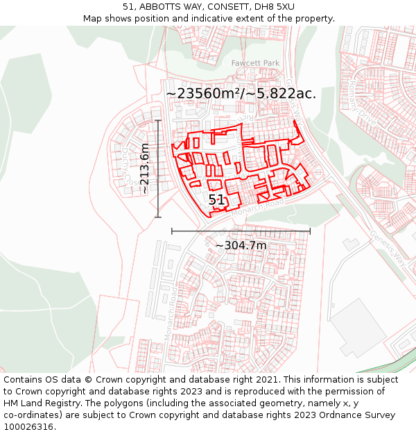 51, ABBOTTS WAY, CONSETT, DH8 5XU: Plot and title map