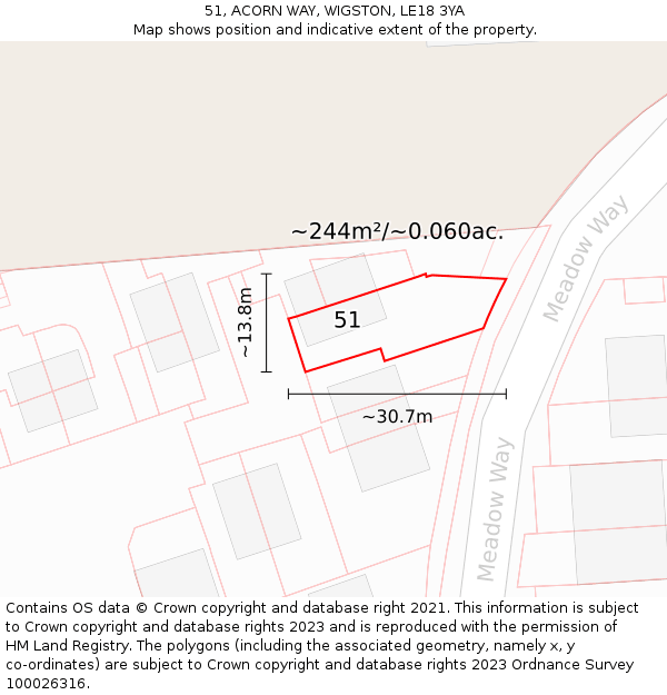 51, ACORN WAY, WIGSTON, LE18 3YA: Plot and title map