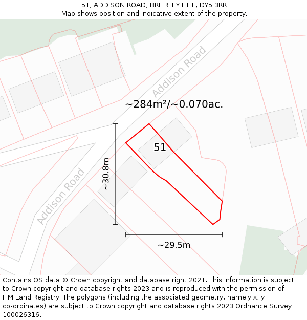 51, ADDISON ROAD, BRIERLEY HILL, DY5 3RR: Plot and title map