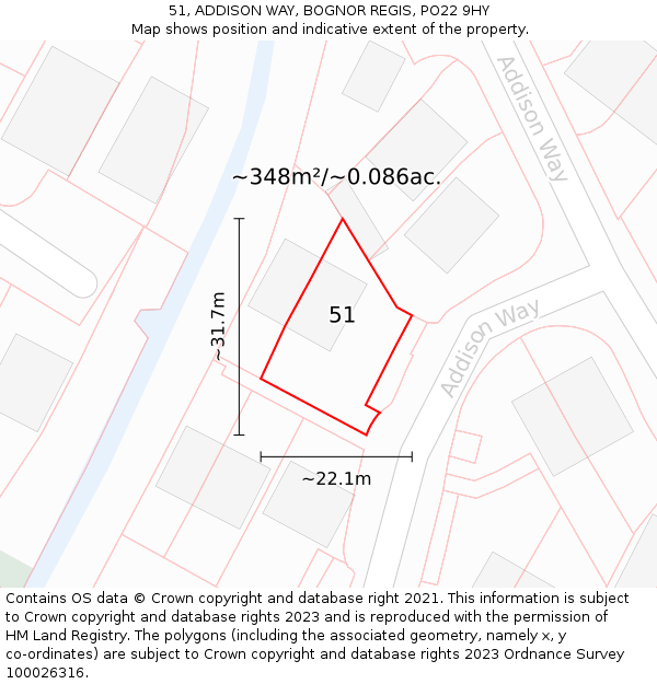 51, ADDISON WAY, BOGNOR REGIS, PO22 9HY: Plot and title map