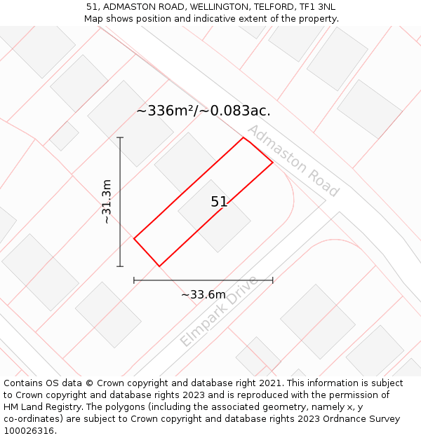 51, ADMASTON ROAD, WELLINGTON, TELFORD, TF1 3NL: Plot and title map