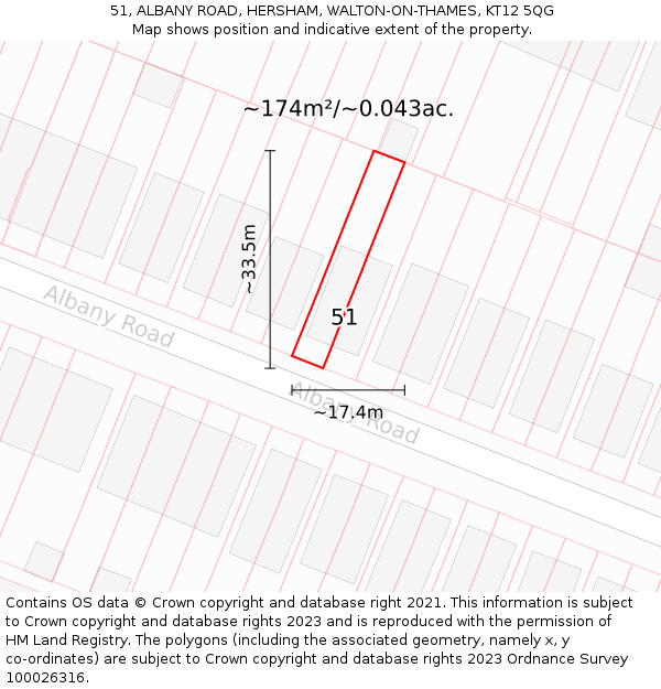 51, ALBANY ROAD, HERSHAM, WALTON-ON-THAMES, KT12 5QG: Plot and title map