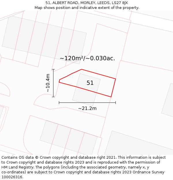 51, ALBERT ROAD, MORLEY, LEEDS, LS27 8JX: Plot and title map