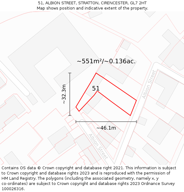 51, ALBION STREET, STRATTON, CIRENCESTER, GL7 2HT: Plot and title map