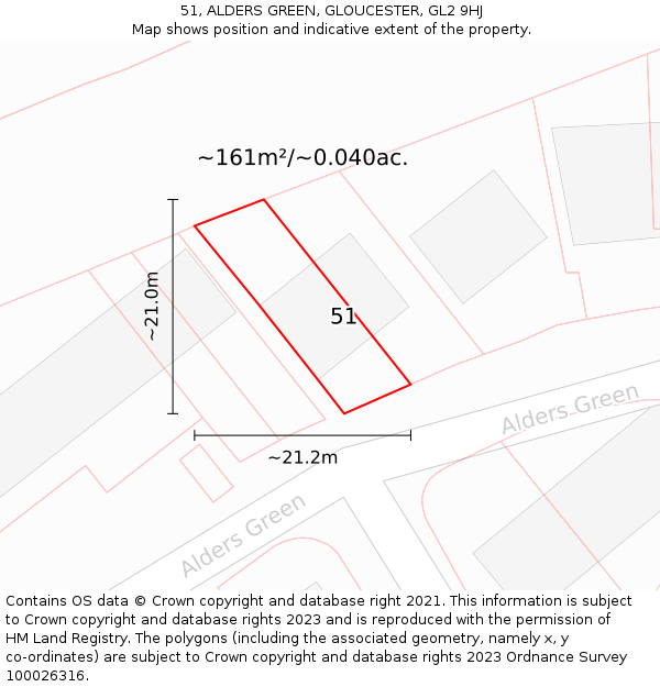 51, ALDERS GREEN, GLOUCESTER, GL2 9HJ: Plot and title map