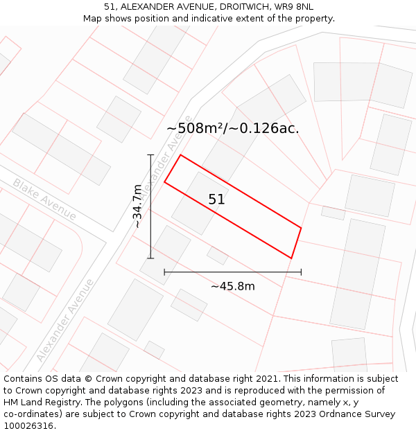 51, ALEXANDER AVENUE, DROITWICH, WR9 8NL: Plot and title map