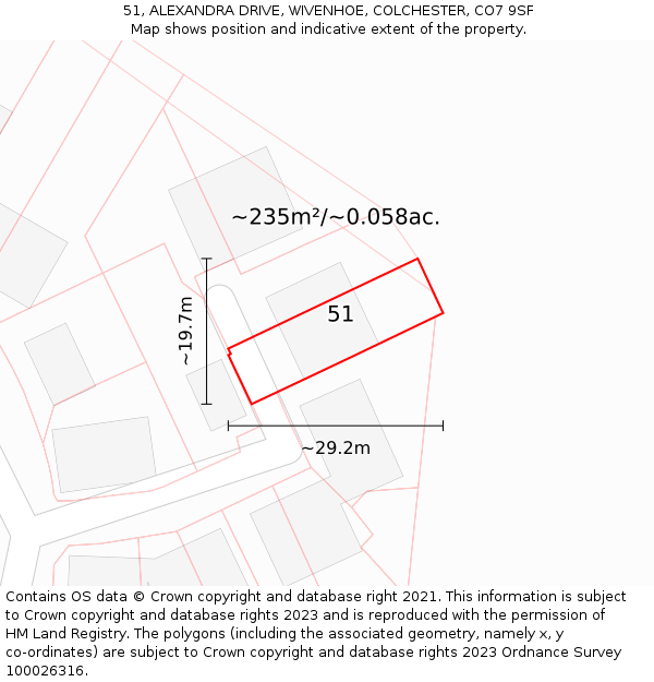 51, ALEXANDRA DRIVE, WIVENHOE, COLCHESTER, CO7 9SF: Plot and title map