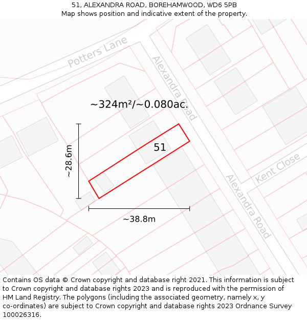 51, ALEXANDRA ROAD, BOREHAMWOOD, WD6 5PB: Plot and title map