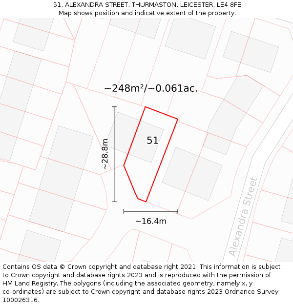 51, ALEXANDRA STREET, THURMASTON, LEICESTER, LE4 8FE: Plot and title map