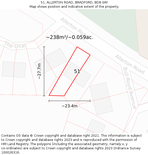 51, ALLERTON ROAD, BRADFORD, BD8 0AY: Plot and title map