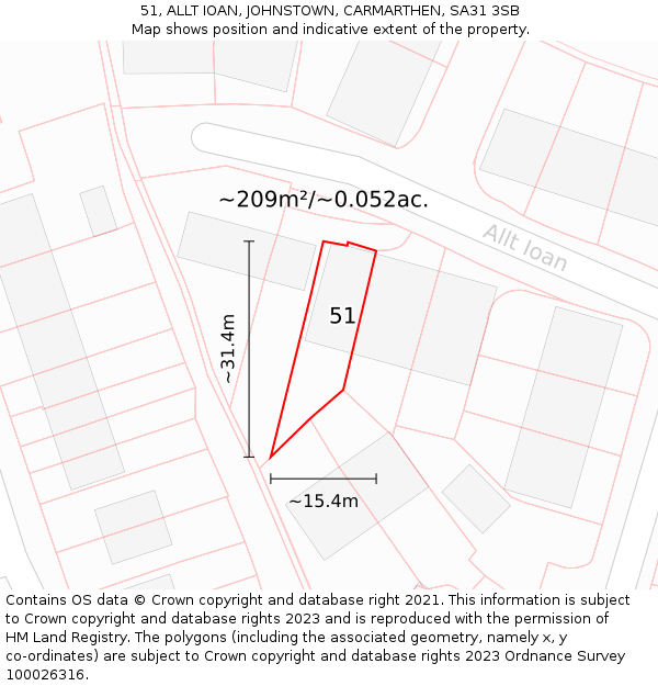 51, ALLT IOAN, JOHNSTOWN, CARMARTHEN, SA31 3SB: Plot and title map