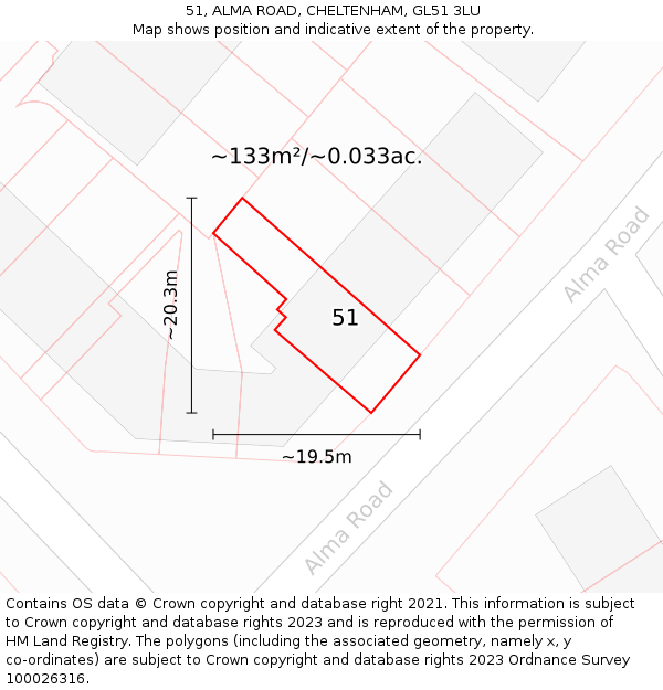 51, ALMA ROAD, CHELTENHAM, GL51 3LU: Plot and title map