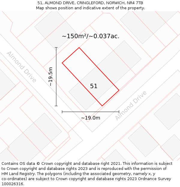 51, ALMOND DRIVE, CRINGLEFORD, NORWICH, NR4 7TB: Plot and title map