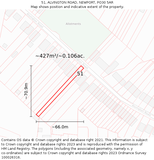 51, ALVINGTON ROAD, NEWPORT, PO30 5AR: Plot and title map