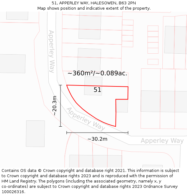 51, APPERLEY WAY, HALESOWEN, B63 2PN: Plot and title map