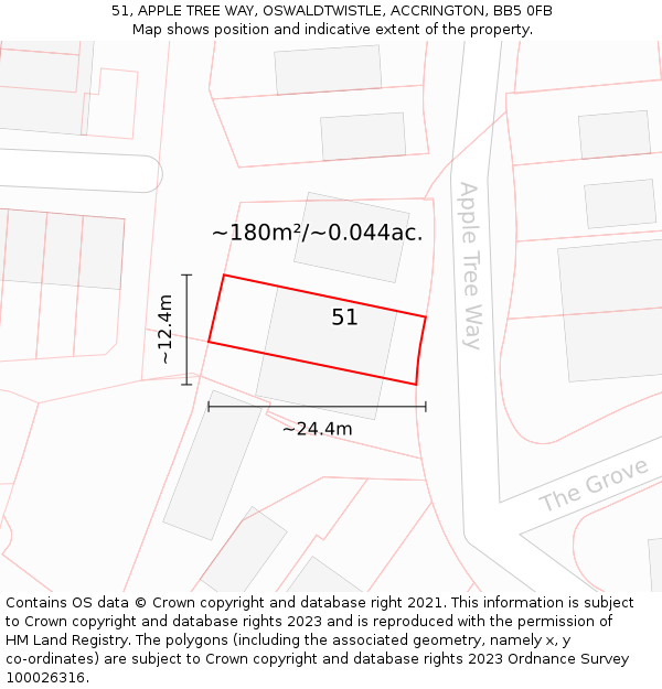51, APPLE TREE WAY, OSWALDTWISTLE, ACCRINGTON, BB5 0FB: Plot and title map
