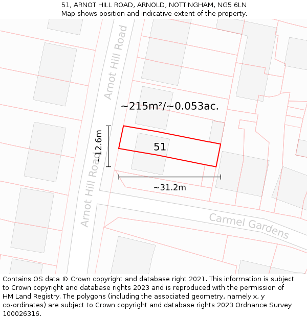 51, ARNOT HILL ROAD, ARNOLD, NOTTINGHAM, NG5 6LN: Plot and title map