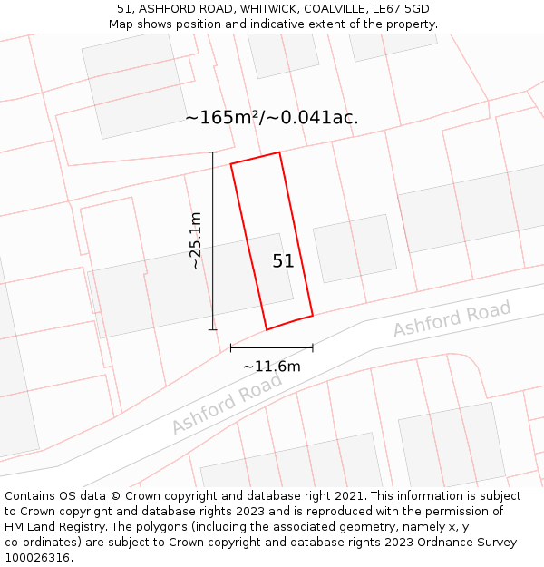 51, ASHFORD ROAD, WHITWICK, COALVILLE, LE67 5GD: Plot and title map