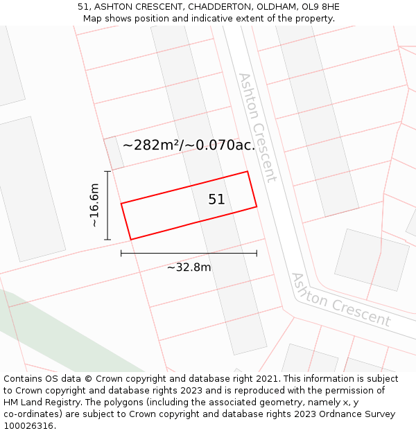 51, ASHTON CRESCENT, CHADDERTON, OLDHAM, OL9 8HE: Plot and title map