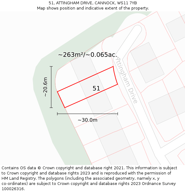 51, ATTINGHAM DRIVE, CANNOCK, WS11 7YB: Plot and title map