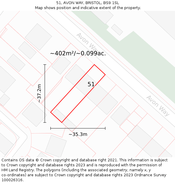 51, AVON WAY, BRISTOL, BS9 1SL: Plot and title map