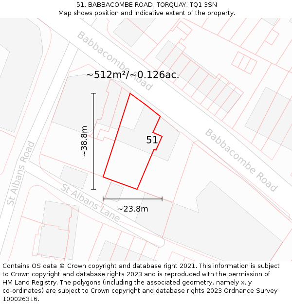 51, BABBACOMBE ROAD, TORQUAY, TQ1 3SN: Plot and title map