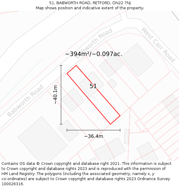 51, BABWORTH ROAD, RETFORD, DN22 7NJ: Plot and title map