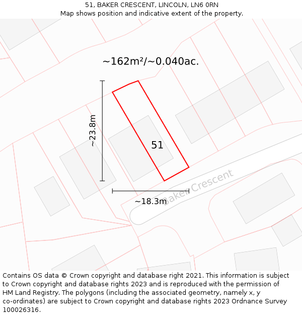 51, BAKER CRESCENT, LINCOLN, LN6 0RN: Plot and title map