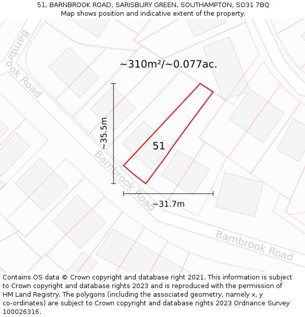 51, BARNBROOK ROAD, SARISBURY GREEN, SOUTHAMPTON, SO31 7BQ: Plot and title map