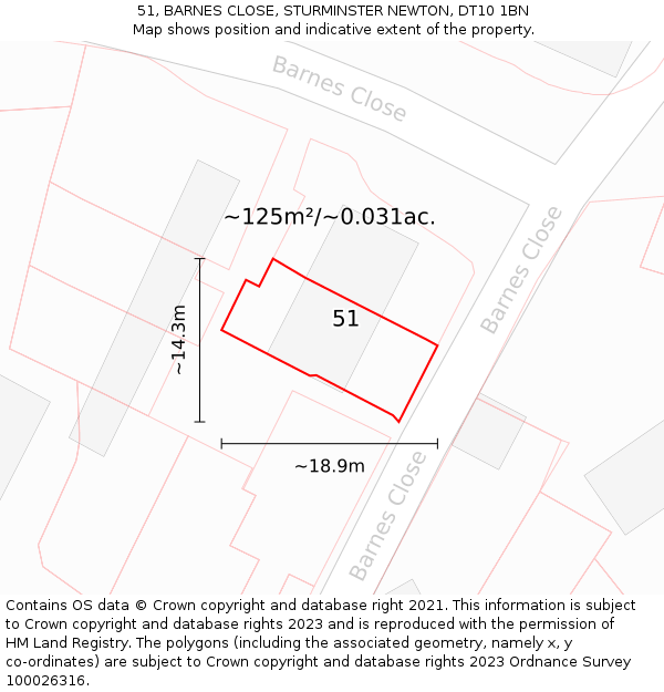 51, BARNES CLOSE, STURMINSTER NEWTON, DT10 1BN: Plot and title map