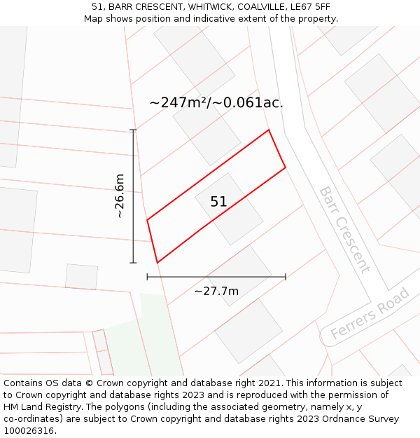 51, BARR CRESCENT, WHITWICK, COALVILLE, LE67 5FF: Plot and title map