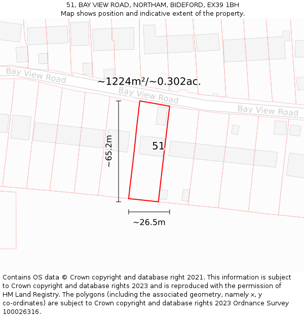 51, BAY VIEW ROAD, NORTHAM, BIDEFORD, EX39 1BH: Plot and title map