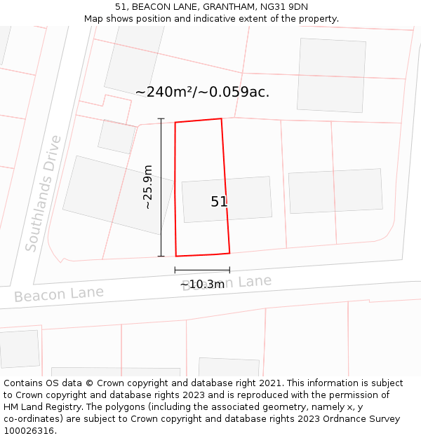 51, BEACON LANE, GRANTHAM, NG31 9DN: Plot and title map