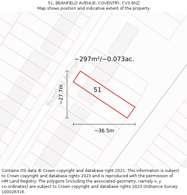 51, BEANFIELD AVENUE, COVENTRY, CV3 6NZ: Plot and title map