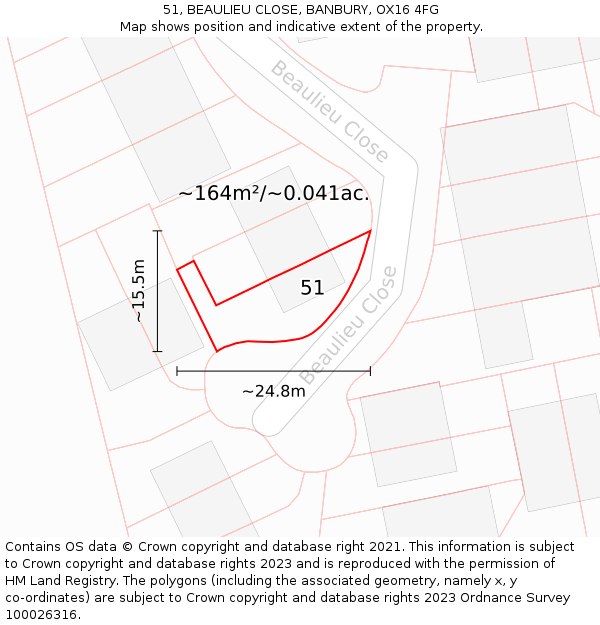 51, BEAULIEU CLOSE, BANBURY, OX16 4FG: Plot and title map