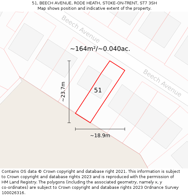 51, BEECH AVENUE, RODE HEATH, STOKE-ON-TRENT, ST7 3SH: Plot and title map