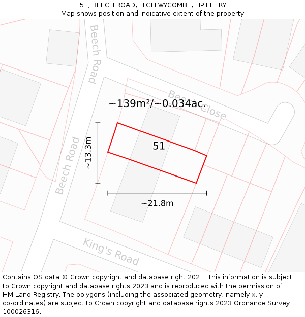 51, BEECH ROAD, HIGH WYCOMBE, HP11 1RY: Plot and title map