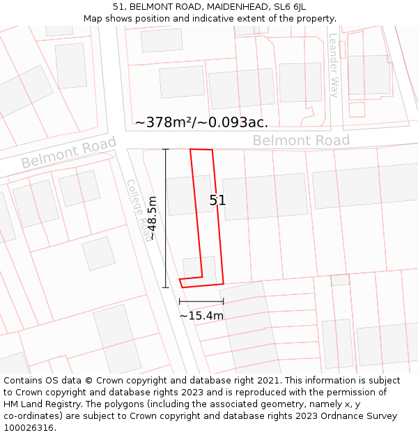 51, BELMONT ROAD, MAIDENHEAD, SL6 6JL: Plot and title map