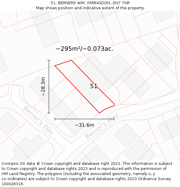 51, BERNERS WAY, FARINGDON, SN7 7NR: Plot and title map