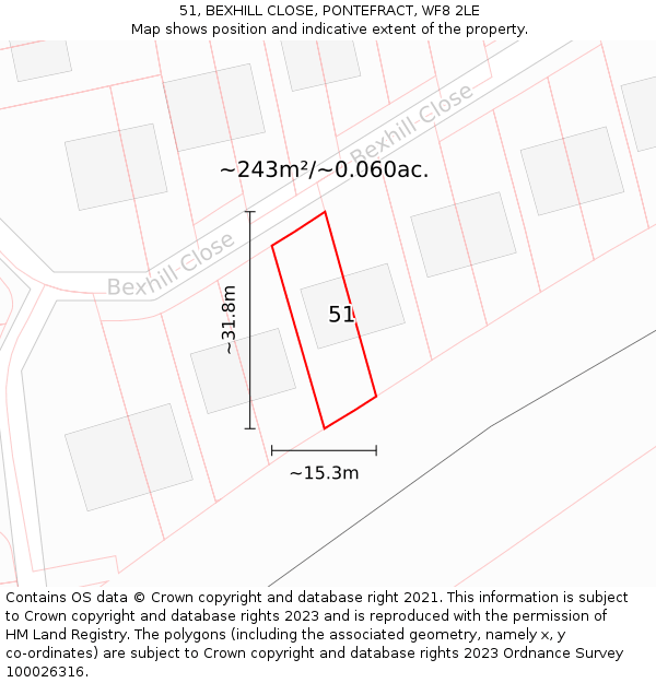 51, BEXHILL CLOSE, PONTEFRACT, WF8 2LE: Plot and title map