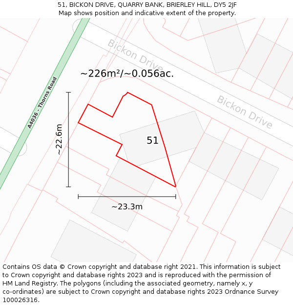 51, BICKON DRIVE, QUARRY BANK, BRIERLEY HILL, DY5 2JF: Plot and title map