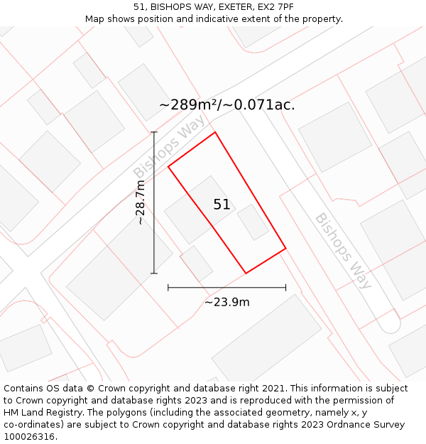 51, BISHOPS WAY, EXETER, EX2 7PF: Plot and title map